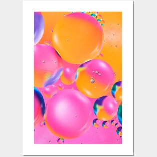 Colorful close up of oil drops in water Posters and Art